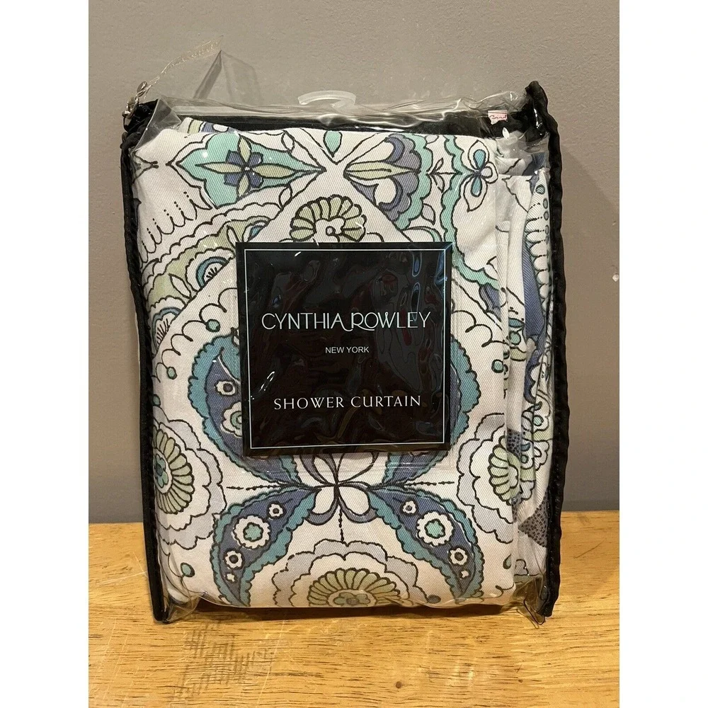 Cynthia Rowley Parisian‎ Tile Shower Curtain Blue Teal Medallion Boho 72x72 NEW